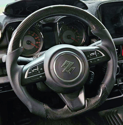 Suzuki Series Black Carbon Fiber Steering Wheel With Enhanced Grip For Heavy Duty Vehicles